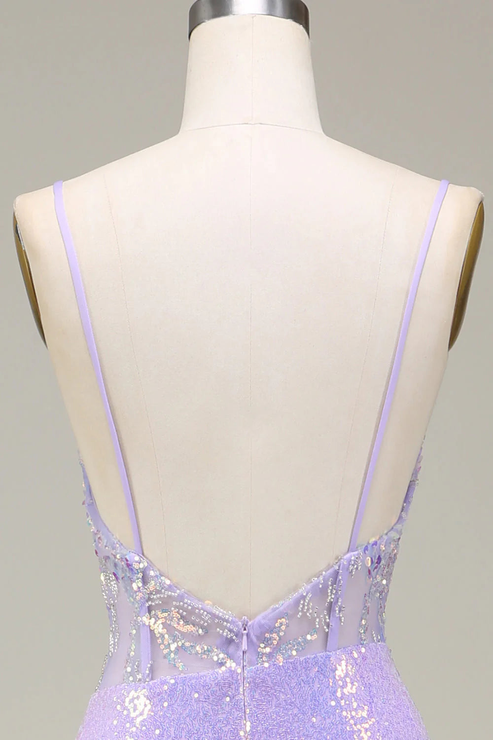 Sparkly Light Purple Mermaid Spaghetti Straps Corset Long Prom Dress with Slit